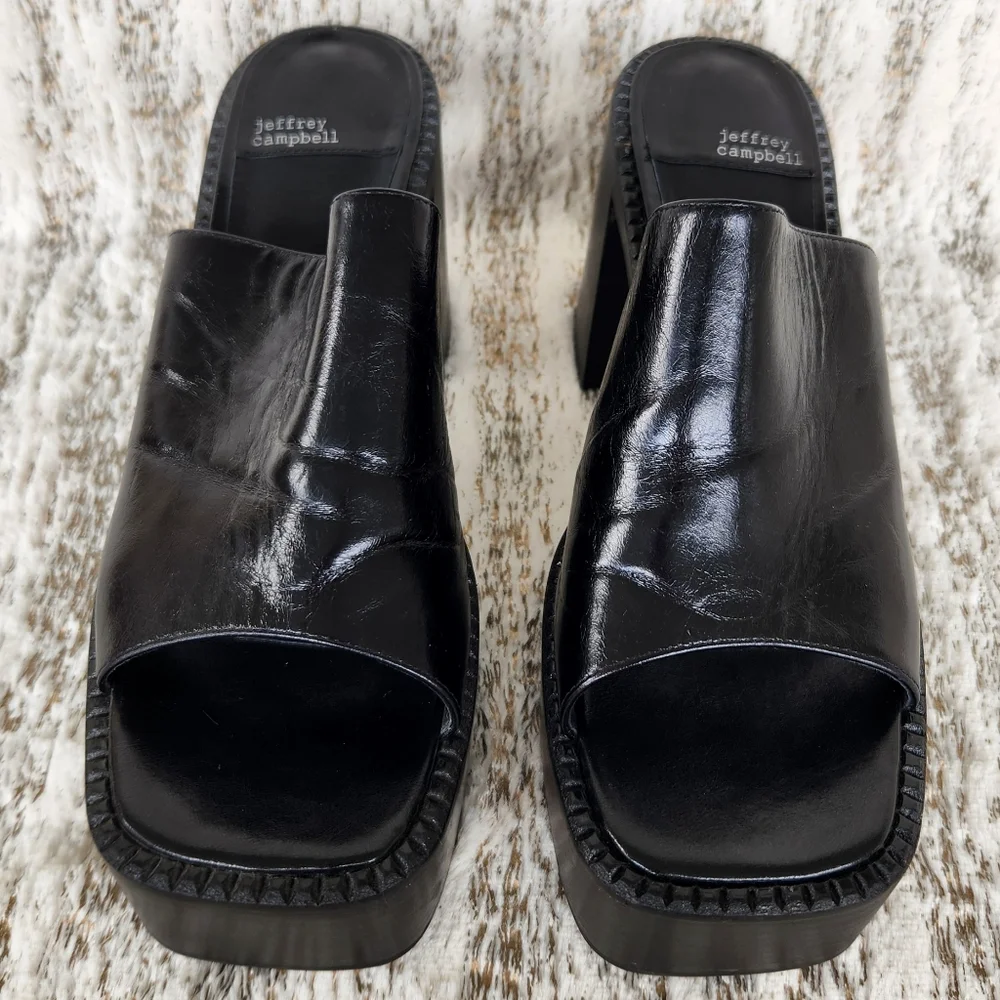 Jeffrey Campbell "Concert Platform Mule" Sandal Black Leather | Women's Size 10 - Picture 4 of 13